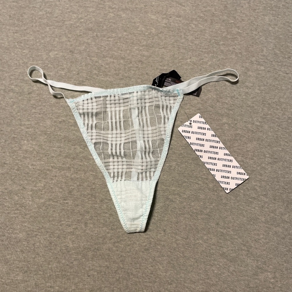 Out from Under Blue Aqua Plaid G String Medium M
